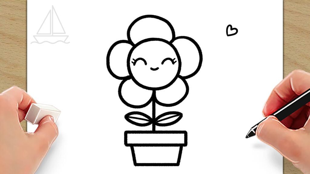 flower pot drawing easy
