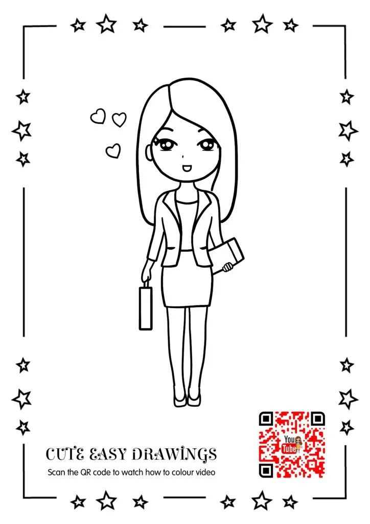 Cute Office Girl Coloring Page