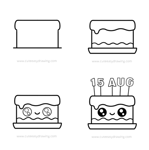 15 August cake drawing steps