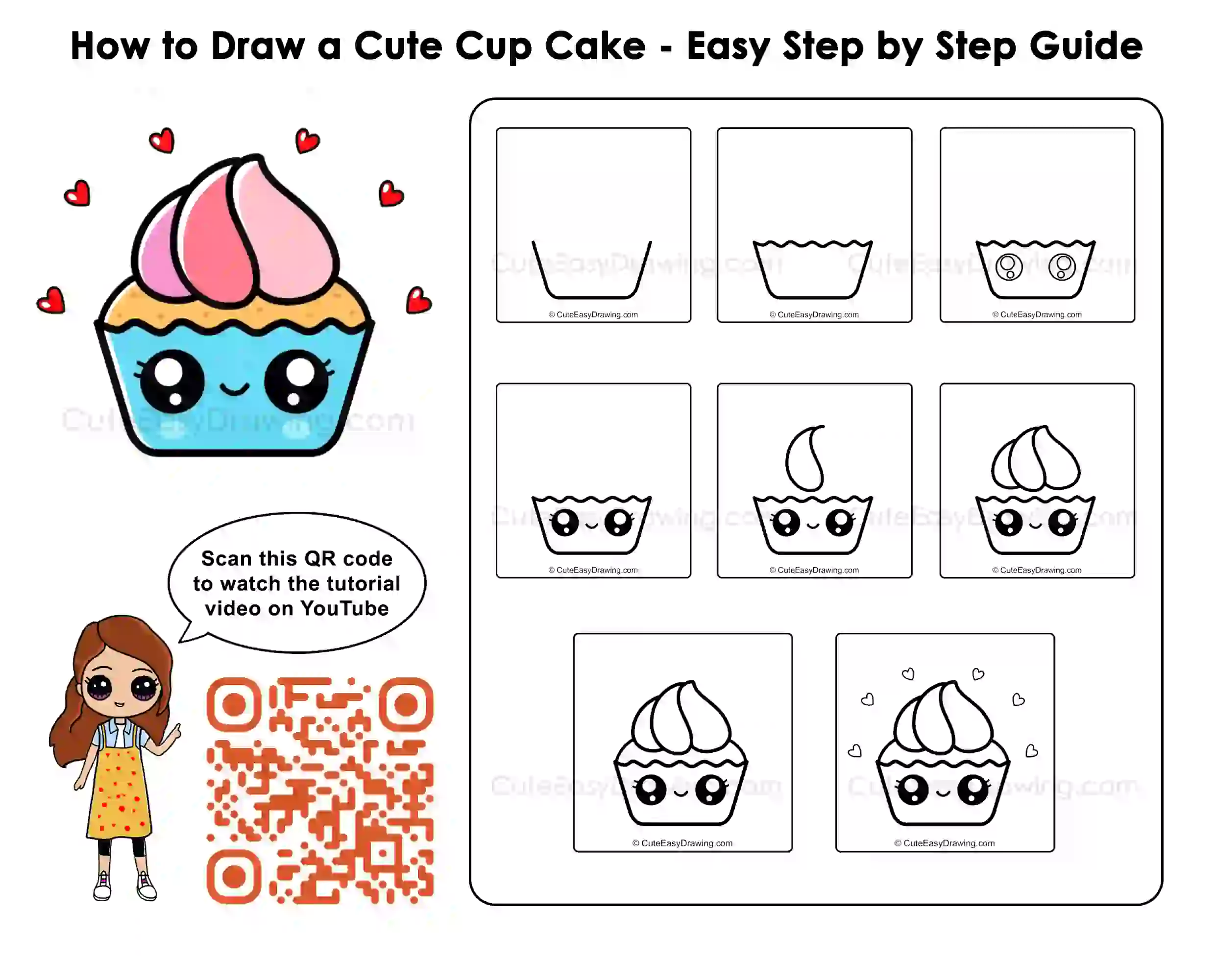 Step-by-step guide on how to draw a cute cupcake