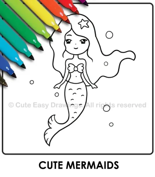 Cute Mermaids Coloring Pages - Cute Easy Drawings