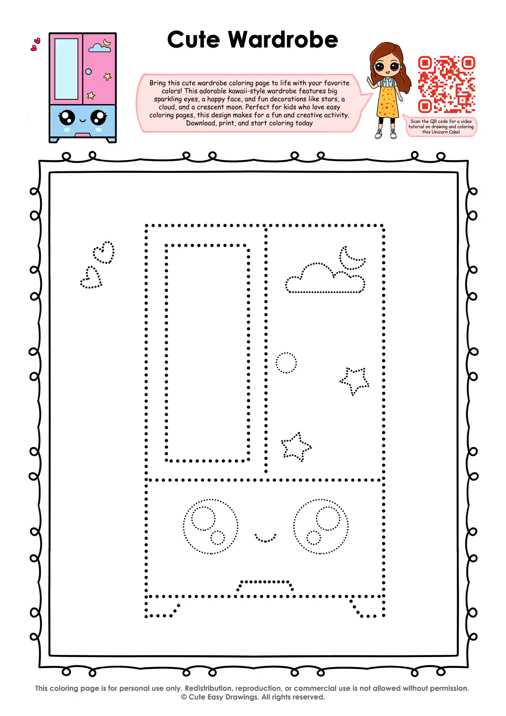 Cute Wardrobe / Almirah Coloring Page - Free Printable for Kids & Beginners! Cute Wardrobe / Almirah Coloring Page