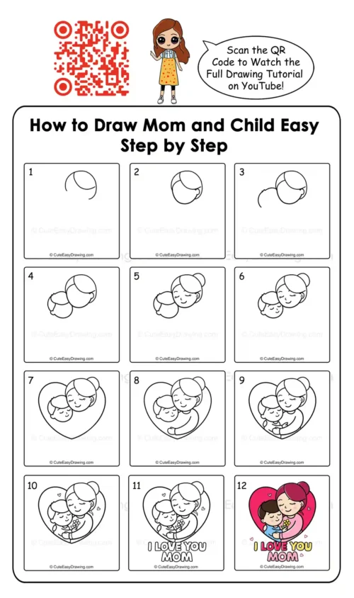 How to Draw Mother and Child for Mother's Day