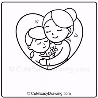 How to Draw Mother and Child for Mother's Day Step-11