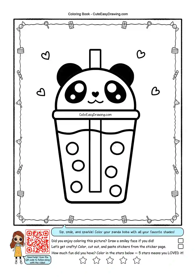 Cute Panda Boba Tea Coloring page