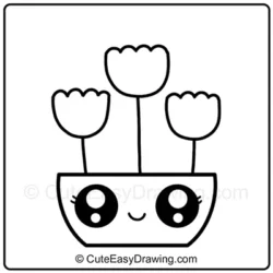How to Draw a Cute Flower Pot with 3 Tulips Step - 4