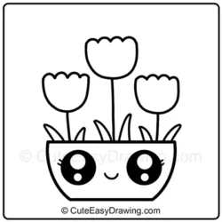 How to Draw a Cute Flower Pot with 3 Tulips Step - 5