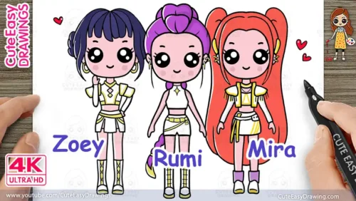 How to Draw Rumi-Zoey-Mira from Kpop Demon Hunters