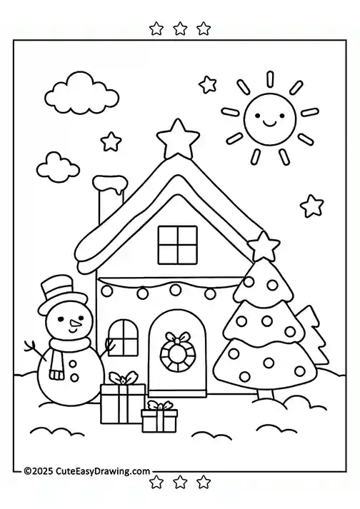 Christmas House with Snowman 