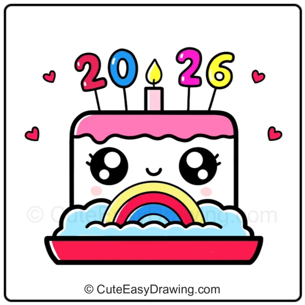 New Year 2026 Cake Drawing – Simple Step-by-Step Guide for Kids 2 New Year Cake Drawing 2026 12