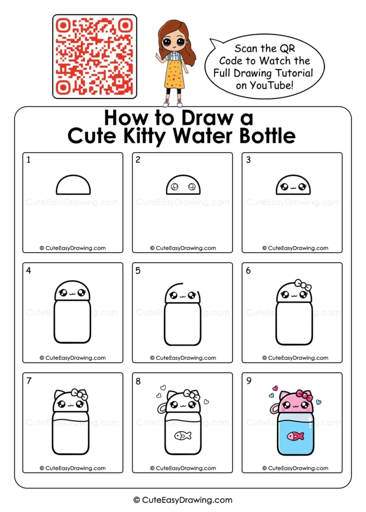 How to Draw a Water Bottle - Easy Step-by-Step Kawaii Drawing Tutorial for Kids
