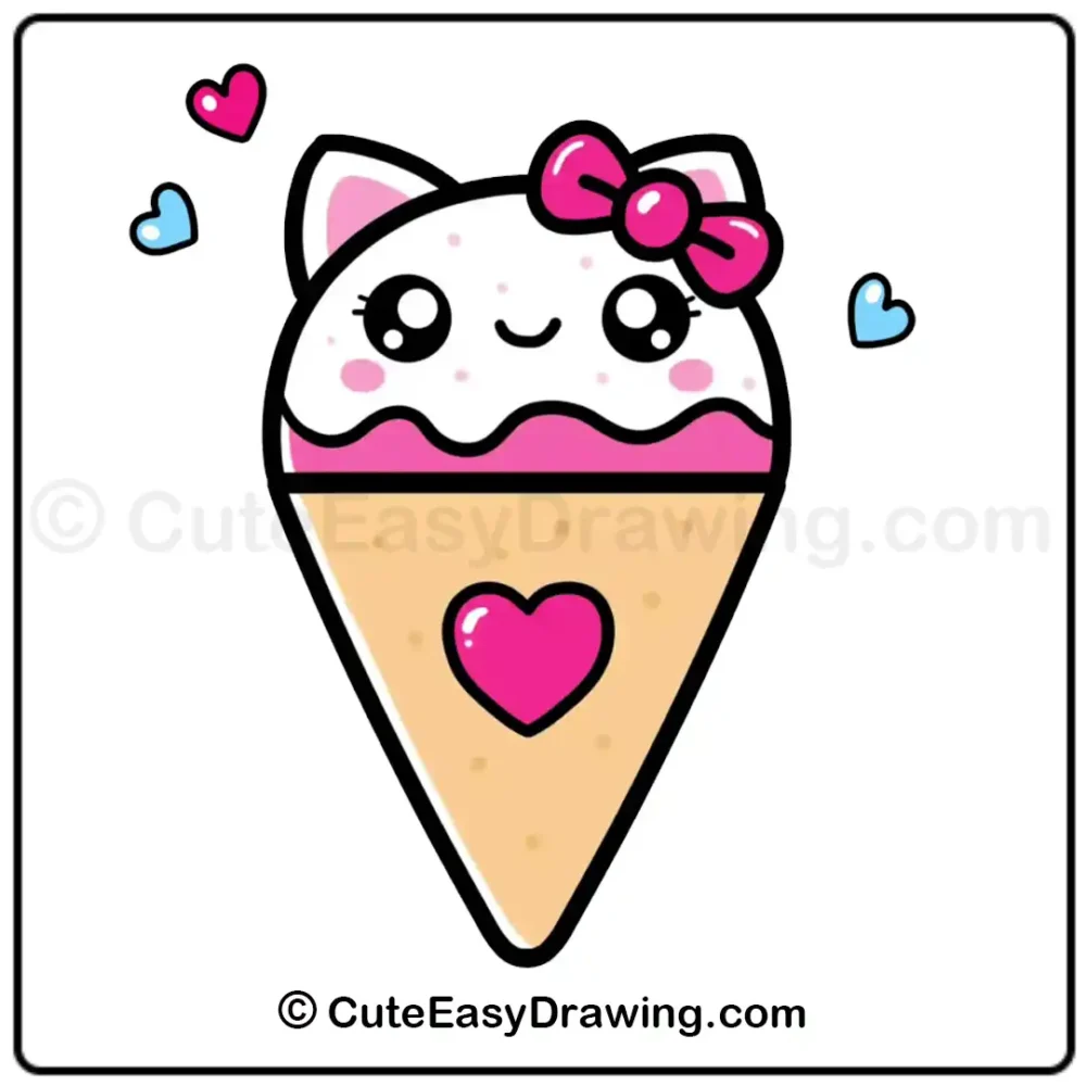 cute kitty cat ice cream cone drawing