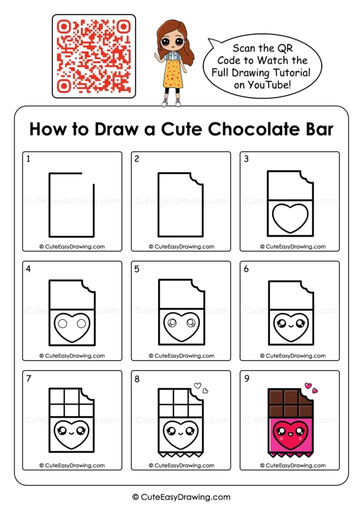 Draw a Cute Chocolate Bar: 9 Easy Steps for Kids and Beginners