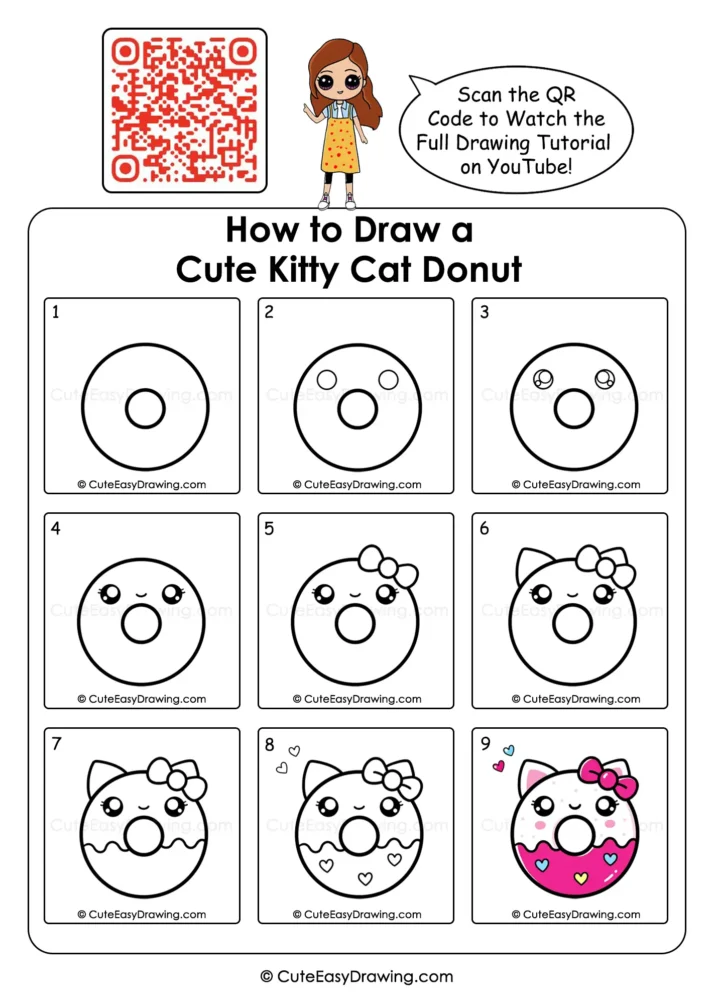 Draw a Cute Kitty Cat Donut in 9 Easy Steps