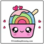 draw a cute rainbow ice cream cup