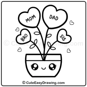 Learn to Draw a Cute Heart Flowers Family Plant: An Easy 9-Step Guide for Kids 10 how to draw a cute heart flowers family plant - step 8