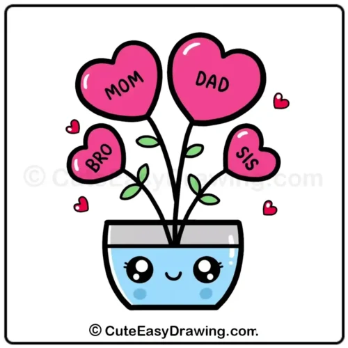 Draw a Cute Heart Flowers Family Plant