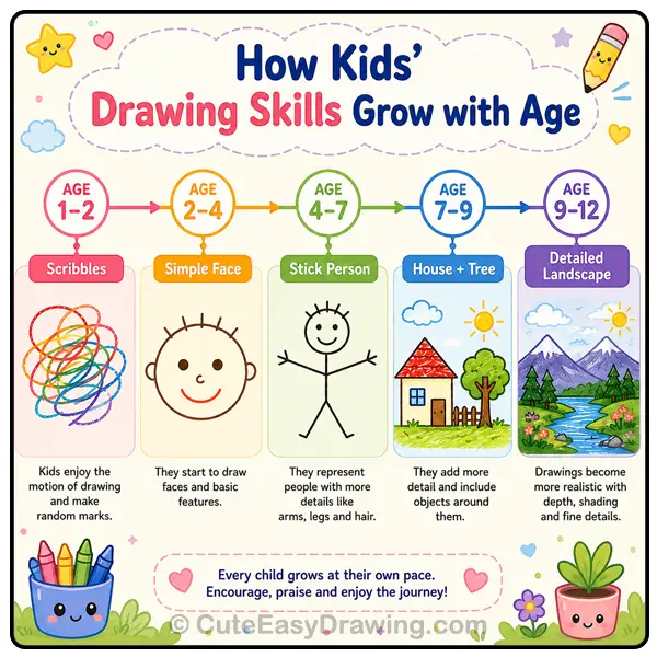 How to Teach Kids to Draw Step by Step: A Beginner's Guide for Parents 3 Stages of children's drawing development by age