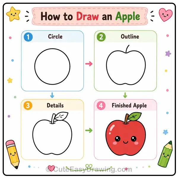 How to Teach Kids to Draw Step by Step: A Beginner's Guide for Parents 5 Step-by-step line drawing tutorial showing how to draw an apple using simple shapes