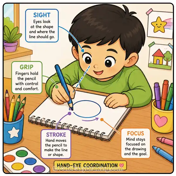 Why Every Child Should Learn to Draw: Benefits for Growth and Creativity 3 child's hand drawing a shape to improve hand-eye coordination
