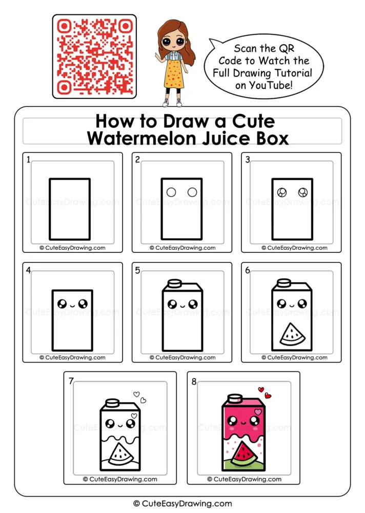 Draw a Cute Watermelon Juice Box in 8 Kid-Friendly Steps