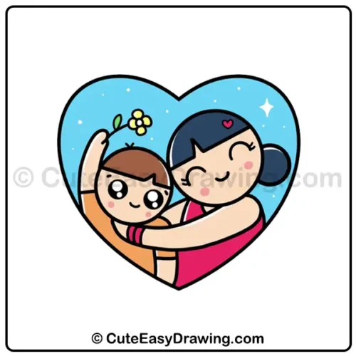 draw cute mom and child