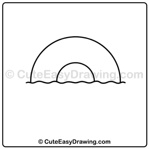 cute rainbow with fish drawing - step 2