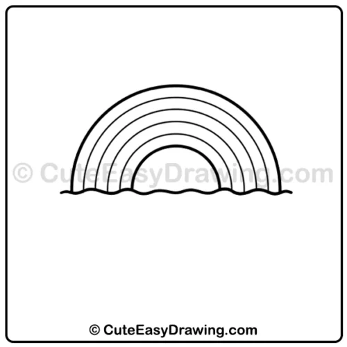 cute rainbow with fish drawing - step 3