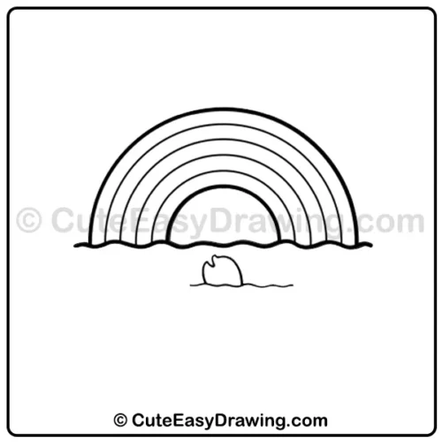 cute rainbow with fish drawing - step 4