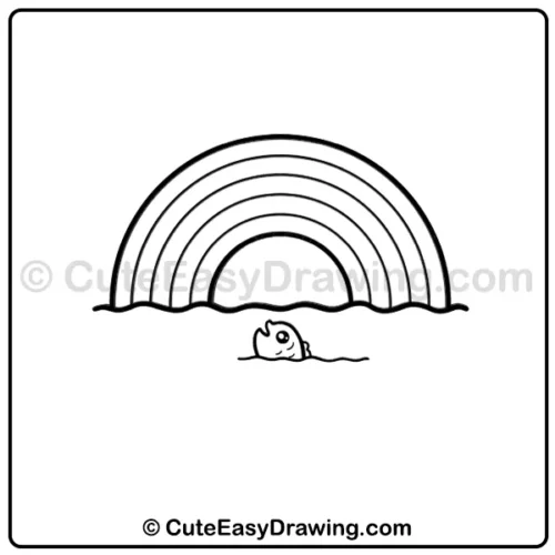 cute rainbow with fish drawing - step 5