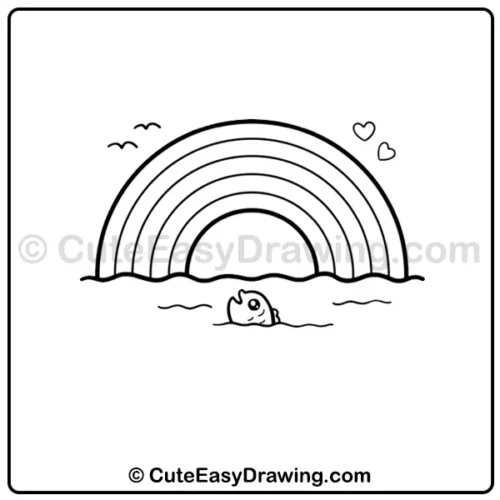 cute rainbow with fish drawing - step 6