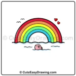 cute rainbow with fish drawing
