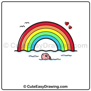 cute rainbow with fish drawing