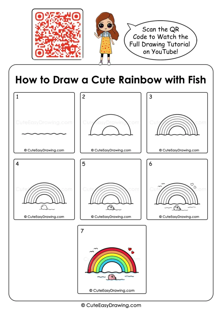 7 Fun Steps to Create a Cute Rainbow with Fish Drawing
