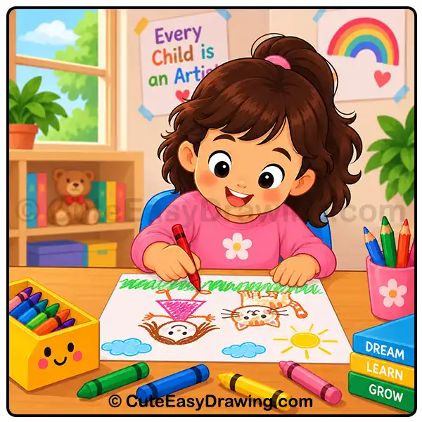 preschooler drawing a person/animal