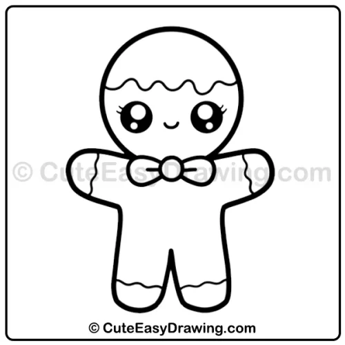cute gingerbread man drawing - step 5