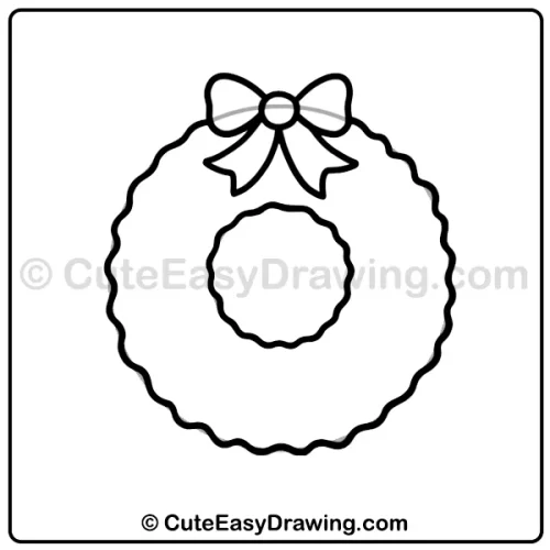 6 Jolly Steps to Draw a Cute Christmas Wreath Kids Will Love 5 cute Christmas wreath drawing - step 3