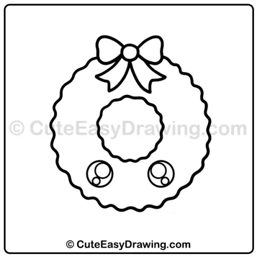 6 Jolly Steps to Draw a Cute Christmas Wreath Kids Will Love 6 cute Christmas wreath drawing - step 4