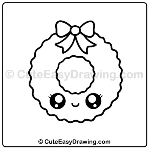 6 Jolly Steps to Draw a Cute Christmas Wreath Kids Will Love 7 cute Christmas wreath drawing - step 5