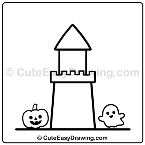 6 Simple Steps to a Fun Halloween Castle Drawing for Kids 4 Halloween castle drawing - step 2