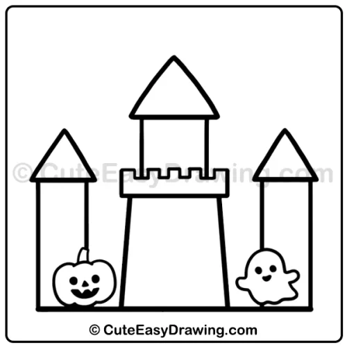 6 Simple Steps to a Fun Halloween Castle Drawing for Kids 5 Halloween castle drawing - step 3