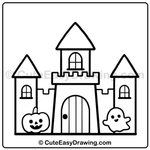 6 Simple Steps to a Fun Halloween Castle Drawing for Kids 6 Halloween castle drawing - step 4