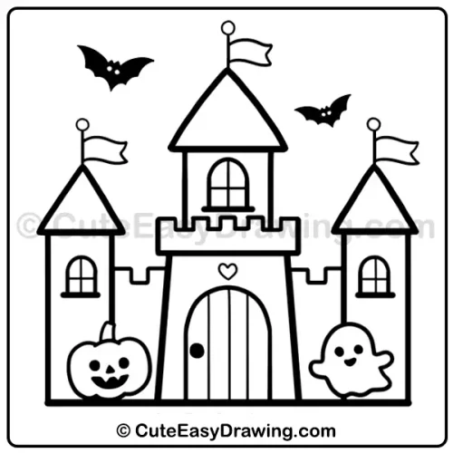 6 Simple Steps to a Fun Halloween Castle Drawing for Kids 7 Halloween castle drawing - step 5