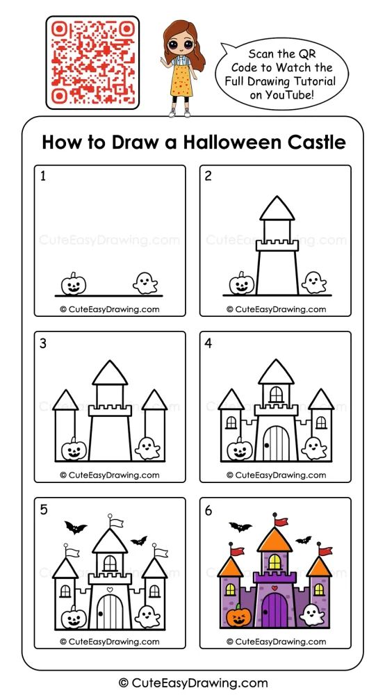 6 Simple Steps to a Fun Halloween Castle Drawing for Kids 1 6 Creative Stages for a Halloween Castle Drawing Kids Can Enjoy