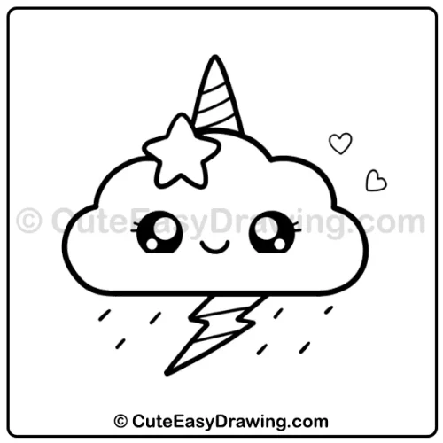 cute unicorn rain cloud drawing - step 5