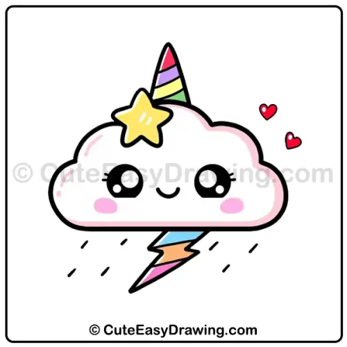 cute unicorn rain cloud drawing - step 6