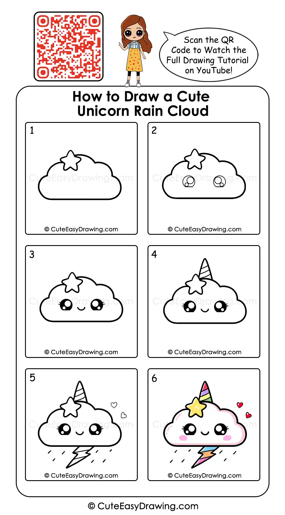 6 Magical Steps for a Cute Unicorn Rain Cloud Drawing for Kids