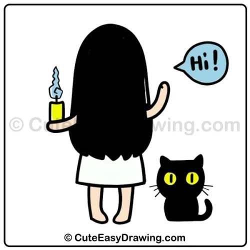 8-Step Cute Ghost Girl Drawing for Kids: A Fun Halloween Art Activity 10 cute ghost girl drawing - step 8