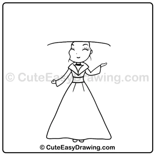 Cute Witch Girl Drawing: 9 Easy Steps for Kids 7 cute witch girl drawing - step 5