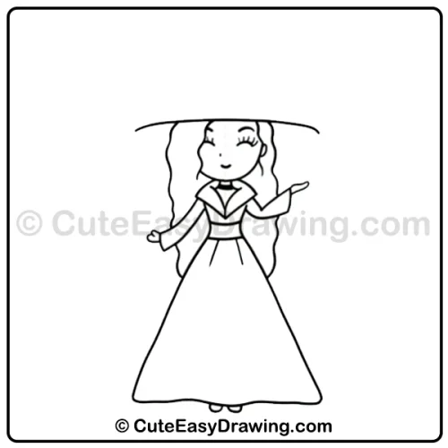 Cute Witch Girl Drawing: 9 Easy Steps for Kids 8 cute witch girl drawing - step 6